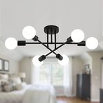 MEIXISUE Black Modern Sputnik Chandelier Ceiling Light Fixtures,6-Lights Industrial Metal Semi Flush Mount Ceiling Light for Bedroom Dining Room Living Room Kitchen Hallway Entryway Office UL Listed