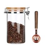 KKC Glass Coffee Bean Storage Container with Airtight Lid,Glass Sealed Jar with Locking Clamp Lid for Coffee Beans,Nuts,Coffee Storage Canister with Spoon for 450g/1 lb Bean，1200ml