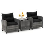 ORALNER Patio Furniture, 3 Pieces Outdoor Wicker Conversation Set Chairs with Soft Cushions and Glass Coffee Table, Rattan Bistro Set for Balcony Garden Deck Front Porch Poolside (Black)