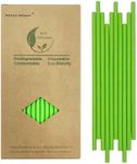 Solid Green Paper Drinking Straws, Disposable, Recyclable, Plastic-Free, 100% Biodegradable Forest Green Paper Straws for Cocktails, Juices, Coffee, 7.75 inch (Pack of 100)