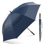 ANYCHO 60inch Double Layer Big Umbrella for Men, Auto Open with Windproof Technology, Waterproof, and Extra Wind Resistance - Ideal for 3-4 People (Blue)