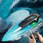OBEST Remote Control Boat 2.4GHz RC Boat 25KM/H High Speed RC Racing Boat with Lights 2 Batteries Anti-Collision, Swimming Pools/Lakes/Ponds Toys Gifts for Adults and Children