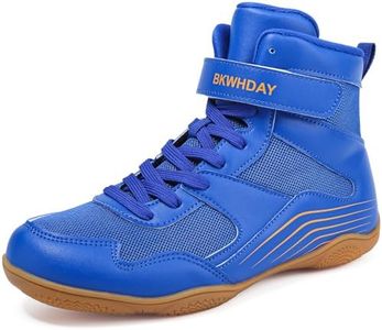 BKWHDAY Kids Wrestling Shoes Youth Boys Girls Boxing Shoes Lightweight Breathable Non Slip for Fitness Powerlifting Blue