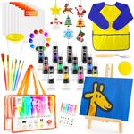 POPYOLA Paint Set for Kids, Non Toxic Painting Supplies with Tabletop Easel, Acrylic Paints, Smock, Drawing Board, Wooden Stencils, Brushes, Painting Kit Gift for Students Kids Beginners