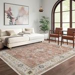 Area Rug Living Room Rugs-Deerly Vintage Floral Medallion Boho Oriental Non-Slip Low Pile Machine Washable Area Rug for Bedroom Dining Room Bathroom Office Laundry Room(Brickred 8x10FT)