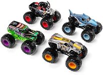 Monster Jam, 4 Pack Land vs. Sea 1:64 Scale die-cast Toy Cars (Grave Digger, Max-D, Megalodon, Pirate's Curse)