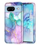 Btscase for Google Pixel 8 Case (2023), Marble Pattern 3 in 1 Heavy Duty Shockproof Full Body Rugged Hard PC+Soft Silicone Drop Protective Women Girl Cover for Google Pixel 8, Blue Pink