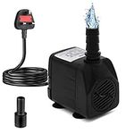 Submersible Water Pump Aquarium Mini Fountain Pump 600L/H 10W Ultra Quiet Adjustable Water Flow Fish Tank Submersible Pump with 1.4m/4.6ft Power Cord for Pond Garden Hydroponics System AC220-240V