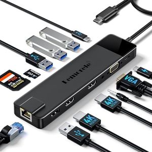 Lemorele 13 in 1 USB C Docking Station Triple Monitor, Multiport Hub Adapter w/Dual HDMI 4K, 1000M RJ45, VGA, 4 USB 3.0/2.0, USB C 3.0, 100W PD, SD/TF, 3.5MM Audio for Type C Laptops