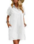 Zeagoo Womens Summer Linen Dress Ladies Casual Short Sleeve V-Neck Beach Dresses for Women White