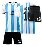 Fan Kitbag Kids Argentina #10 Home 22/23 Soccer Jersey Shorts Set Youth Sizes (YM 8-10 Years, Blue/White SS Home)