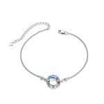 AOBOCO Purple Crystal Bracelet for Women & Teens Girls Dainty Sterling Silver Female Friendship Bracelets with Austrian Element, Birthday Gifts for Sister under 25, 7~9'' Inch (0.55'' Circle Purple)