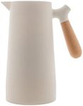 WOLFF - Thermal Coffee Carafe - Hot or Cold Drinks, Double Walled Insulated Vacuum Flask - Leakproof Coffee Dispenser with Wooden Handle, Thermos Bottle for Cold Beverages - White, 34floz/1L