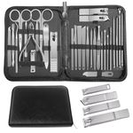 Manicure Set，30 in 1 Mens Set Professional，Nail Clipper for Men，Mens Nail Grooming Kit，Andrea Kit Women，Nail Care Women，with Luxury Leather Bag (Stainless Steel)