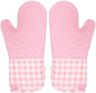 Paris Hilton Oven Mitt Set with Limited Edition Pink Gingham Design, Heat Resistant Pot Holders Featuring Non-Slip Textured Silicone Grips, 2-Piece Set, Pink