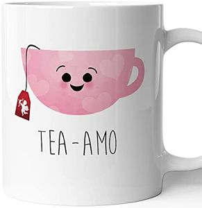 AL PRODUCTION Tazza con scritta TEA-AMO regalo per fidanzata o fidanzato, marito, moglie, san valentino, tazza in ceramica da 330ml