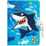 WERNNSAI Kids Diary for Boys Shark Journal - Kids Luminous Journal Boys Shark Diary, School Private Diary A5 Lined Memos Writing Drawing Notepad with Lock and Keys, Notebook Birthday Christmas Gift