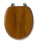 Croydex Antique Pine Effect Toilet Seat - Solid Wood Toilet Seat, Ergonomically Shaped for Comfort, Adjustable Hinges 110-200mm, Chrome Plated Fixings, All Fittings Included, 48x38x7cm