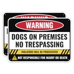 2PC Dogs On Premises No Trespassing Sign, 10 x 7 Inches - Aluminum - Beware Of Dogs Signs For Fence Warning Guard Dog Present On Duty Security