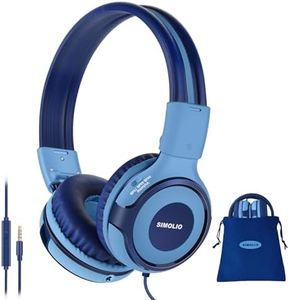 SIMOLIO Casque Audio Enfant pour L'école avec Microphone, Limite de Volume, Partager Jack, Réglable et Robuste, Casque Enfant Audio D'écoute Sstéréo Pliables sans Emmêlement pour Les Garçons en Voyage