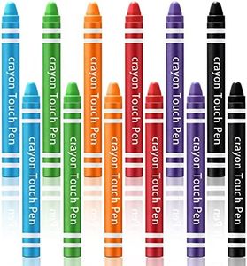 12 Pcs Kids Stylus Pen Fun Crayon Stylus for Touchscreen Tablets Smartphones Phone Kids Edition Tablet Drawing Anti Scratch, Green Black Red Purple Orange Sky Blue