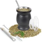 9Oz Yerba Mate Cup, Yerba Mate Gourd Set-Stainless Steel Modern Mate Cup, 2 Bombilla Mate Straws, Cleaning Brush and BPA Free Lid, Double-Walled and Hot&Cold Drink, Mate Gourd for Mate Tea, Coffee