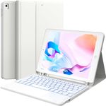 CHESONA for iPad 9th Generation Case with Keyboard, 7 Color Backlit, Multi-Touch Trackpad, Built-in Pencil Holder, 2 Bluetooth Channels, Flip Stand Keyboard Case for iPad 9th/8th/7th Gen 10.2” White