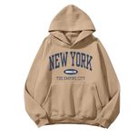 Women Novelty Hoodies New York Funny Letter Print Oversized Hooded Sweatshirt Casual Drawstring (Light Yellow, XL)