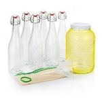 myFERMENTS Kefir and Kombucha Starter Kit – Fermentation Set for Homemade Probiotic Drinks – Includes 4L Large Glass Jar with Lid, 6 x 750ml Bottles with Hermetic Seal, Muslin Cloth and Funnel