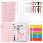 A6 Budget Binder Notebook - PU Leather Ring Binder with 12 Zippered Cash Envelopes and 12 Expense Budget Sheet, Portable A6 Binder Planner Budget Wallet for Budgeting and Saving Money, 27Pcs (Pink)