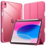 JETech Case for iPad 10 (10.9-Inch, 2022 Model, 10th Generation) with Pencil Holder, Clear Transparent Back Shell Slim Stand Shockproof Tablet Cover, Auto Wake/Sleep (Pink)