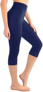 Leafigure High Waisted Capri Leggings with Pockets for Women- Soft No See-Through Yoga Pants for Gym Workout Running Navy XXL