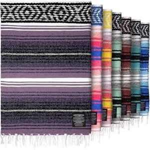Authentic Large Handwoven Mexican Blanket - Soft Yoga- Durable Serape- Lightweight Falsa, Beach, Camping, Picnic, Outdoor Blanket 70"x50" - Lavender Jade