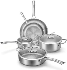 Tumzak Titanium Cookware Set, 8-Piece Pots and Pans Set, Non-Stick Hammered Pro Titanium Pan with Lid, PFAS/PFOA/PTFE-Free, Dishwasher & Oven Safe, Compatible with Gas Stoves and Induction Cooktops