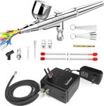 Gocheer Airbrush Kit with Air Compressor, 35 PSI High Pressure Air Brush Non-Clogging with 0.2/0.3/0.5mm Nozzle/Cleaning Sets, Ideal for Painting, Modeling, Cake Decor, Pastry, Makeup, Nail Art etc.