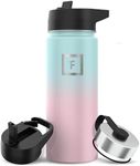 IRON °FLASK Sports Water Bottle - Wide Mouth with 3 Straw Lids - Stainless Steel Gym & Outdoor Bottles for Men, Women & Kids - Double Walled, Insulated Thermos, Metal Canteen - Bubble Gum, 18 Oz
