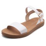 Herstyle Womens Monday Open Toes One Band Ankle Strap Flat Sandals, White, 8