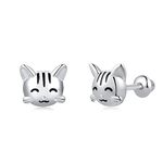 Cat Hypoallergenic Screw Back Earrings for Girls,925 Sterling Silver Stud Earrings Jewelry Gifts for Girls Teens Women Daughter