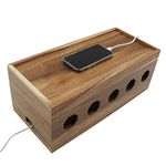 Insun Cable Tidy Box, Acacia Wood Box for Cable Management, Charger Power Cord Hideaway, Surge Protector for Home Office 40x18x15cm