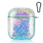 SGVAHY Bling Quicksand Case Compatible with Airpods 1&2, Luxury Glitter Liquid Sequins Clear Hard Protective Case with Keychain Wireless Charging Box for Girls Women (AirPods 1&2, Blue)