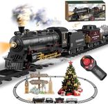 Remote Control Train Set Steam Locomotive, Cargo Car & Tracks, Electric Rechargeable Train Toys with 3 Smoke,Whistle & Lights, for Kids Ages 3 4 5 6 7 8+ Year Old