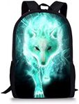 Teal Wolf Printing Backpack for Students Boys Fashion School Bag