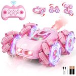 Remote Control Car, Pink RC Cars for Girls, Toys for Ages 5-7, 2.4GHz 4WD Fast RC Car Kids Toys for Ages 8-13, Double Sided 360° Rotating Stunt Drift Car Toys for Girls
