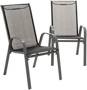 Nexos Trading 2er Set Gartenstuhl Camping Stapelstuhl Hochlehner Terrassenstuhl – Textilene Stahl stapelbar – Farbe: Rahmen anthrazit/Bespannung schwarz