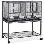 costoffs Divided Breeder Cage Large Metal Bird Cage with Rolling Stand for Small Birds Budgies Cockatiels Lovebirds Black