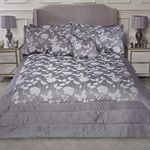 Emma Barclay Butterfly Meadow - Embellished Jacquard Quilted Bedspread Set in Silver - To Fit Double/King