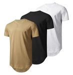 LETAOTAO Long Shirts for Men Hip Hop Shirts Longline Tie Dye Shirts Hipster Gym T Shirts Scallop Tee(Regular&Big and Tall), Black+white+khaki 970, Medium