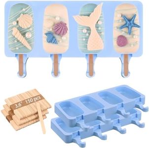 Sakolla Homemade Popsicle Silicone Molds Set, 3 PCS Ice Cream Molds with 150 Wooden Sticks for Cake Pop Ice Pop Cakesicles (Large/Blue)