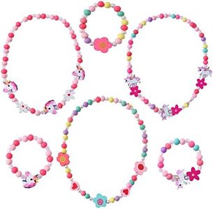 Booaee 6 Piezas Collar Pulsera Amistad, Pulsera Amistad Pulsera Niña, Colgante Unicornio Niñas Collar Pulsera Set, Colorida Juego de Joyas de Madera, Ideal para Niños, Niñas, Regalos de Fiesta