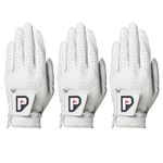 PUR3 GOLF Men's Golf Glove 2.0, Cabretta Leather - 3 Pack Pearl White, with Ball Marker Included for Right Handed and Left Handed Golfers (Large, Left)